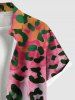 Plus Size Leopard Floral Print Hawaii Ombre Button Pocket Shirt For Men -  