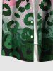 Plus Size Leopard Floral Print Hawaii Ombre Button Pocket Shirt For Men -  