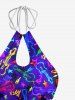 Maillot de Bain Tankini Hawaïen Evidé Guitare Coloré et Musique Imprimés à Col Halter - Pourpre  3XL