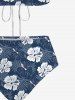 Floral Tropical Leaves Print Hawaii Hollow Out Halter Backless Tankini Swimsuit -  