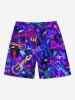 Plus Size Colorful Guitar Star Print Hawaii Rock and Roll Music Drawstring Beach Shorts For Men -  