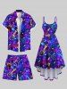Plus Size Colorful Guitar Star Print Hawaii Rock and Roll Music Drawstring Beach Shorts For Men -  