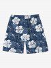 Plus Size Floral Tropical Leaves Print Hawaii Drawstring Beach Shorts For Men -  