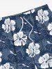 Plus Size Floral Tropical Leaves Print Hawaii Drawstring Beach Shorts For Men -  