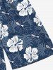 Plus Size Floral Tropical Leaves Print Hawaii Drawstring Beach Shorts For Men -  
