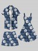 Plus Size Floral Tropical Leaves Print Hawaii Drawstring Beach Shorts For Men -  