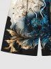 Plus Size Metallic Flower Leaf Print Hawaii Beach Shorts For Men -  