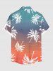 Plus Size Coconut Tree Ombre Colorblock Print Buttons Pocket Hawaii Shirt For Men -  