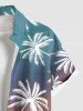 Plus Size Coconut Tree Ombre Colorblock Print Buttons Pocket Hawaii Shirt For Men -  