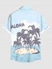 Chemise Hawaiienne Imprimé Cocotier Floral et Étoile Grande Taille avec Poches - Bleu Ciel M