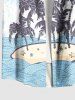 Chemise Hawaiienne Imprimé Cocotier Floral et Étoile Grande Taille avec Poches - Bleu Ciel M