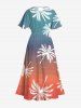 Plus Size Coconut Tree Ombre Colorblock Print Split Hawaii Midi Dress -  