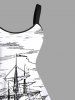 Robe Grande Taille Ajoustée de la Mer Tropicale avec Bande D'Extérieur - Blanc L