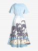 Plus Size Coconut Tree Flower Star Sea Waves Print Split Hawaii Midi Dress -  