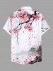 Plus Size Plum Bossom Flower Watercolor Print Buttons Pocket Hawaii Shirt For Men -  