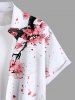 Plus Size Plum Bossom Flower Watercolor Print Buttons Pocket Hawaii Shirt For Men -  