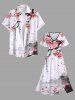 Plus Size Plum Bossom Flower Watercolor Print Split Hawaii Midi Dress -  