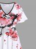 Plus Size Plum Bossom Flower Watercolor Print Split Hawaii Midi Dress -  