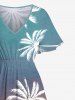 Plus Size Coconut Tree Ombre Colorblock Print Split Hawaii Midi Dress -  