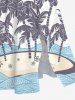 Plus Size Coconut Tree Flower Star Sea Waves Print Split Hawaii Midi Dress -  