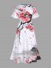 Plus Size Plum Bossom Flower Watercolor Print Split Hawaii Midi Dress -  