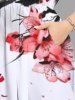 Plus Size Plum Bossom Flower Watercolor Print Split Hawaii Midi Dress -  