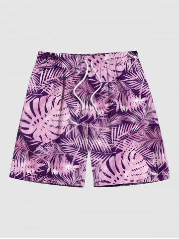 Plus Size Tropical Leaf Print Hawaii Beach Shorts For Men