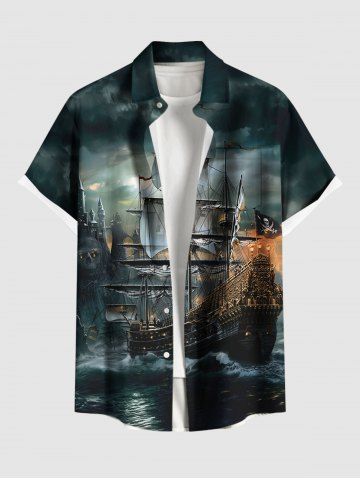 Chemise Décontractée Bateau Château Océan Flocon de Neige Imprimés avec Poche de Grande Taille pour Homme