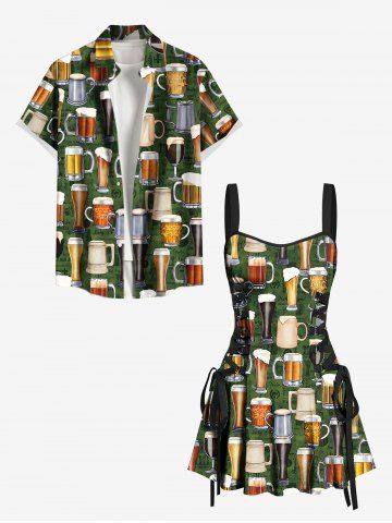 Beer Cups Teapot Glasses Print Matching Hawaii Beach Outfit For Couples
