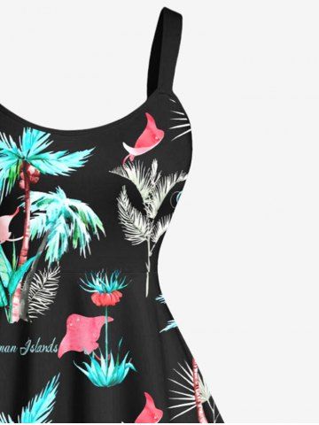 Plus Size Coconut Tree Bird Letters Print Hawaii A Line Tank Dress