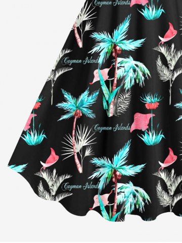 Plus Size Coconut Tree Bird Letters Print Hawaii A Line Tank Dress