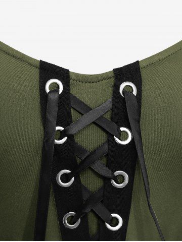 Plus Size Medieval Renaissance Grommets Lace Up Mesh Bell Sleeves Buckle Belt Dress