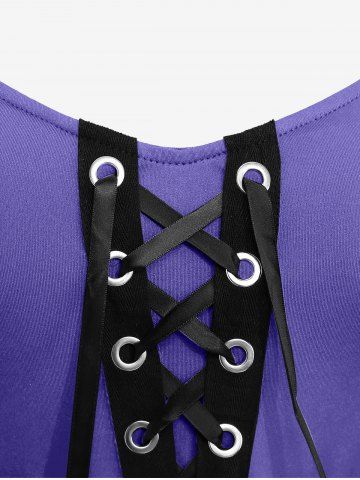 Plus Size Medieval Renaissance Grommets Lace Up Mesh Bell Sleeves Buckle Belt Dress