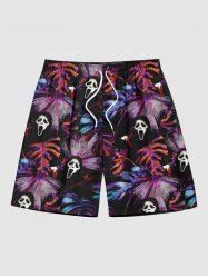 Plus Size Ghost Face Tropical Leaf Print Hawaii Beach Shorts For Men -  