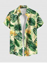 Plus Size Tropical Leaf Flower Print Buttons Pocket Hawaii Shirt For Men -  