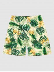 Plus Size Tropical Leaf Flower Print Hawaii Beach Shorts -  