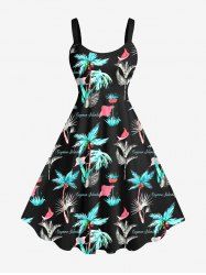 Robe Hawaïen Ligne A Lettre Oiseaux et Noix de Coco Imprimés de Grande Taille - Noir L