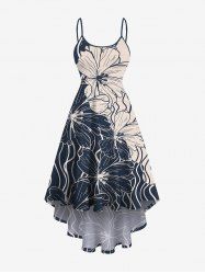 Plus Size Floral Wave Line Two Tone Print Hawaii High Low Asymmetric Cami Dress -  