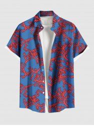 Plus Size Coral Branch Two Tone Print Hawaii Button Pocket Shirt For Men -  