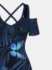 Tenue de Plage Grande Taille Imprimée de Feuilles Tropicales Colorées - Bleu de Minuit 