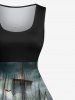 Costume Élégante Mince à Imprimé Château et Vagues Grande Taille pour Couples - Noir 