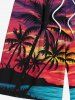Plus Size Coconut Tree Ombre Dusk Sunset Sea Print Hawaii Drawstring Beach Shorts For Men -  