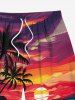 Plus Size Coconut Tree Ombre Dusk Sunset Sea Print Hawaii Drawstring Beach Shorts For Men -  