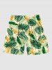 Plus Size Tropical Leaf Flower Print Hawaii Beach Shorts -  