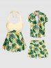 Plus Size Tropical Leaf Flower Print Hawaii Beach Shorts -  