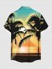 Plus Size Coconut Tree Sun Ombre Colorblock Print Buttons Pocket Hawaii Shirt For Men -  