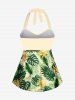 Plus Size Tropical Leaf Flower Print Halter Hawaii Tankini Top -  