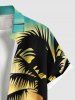 Plus Size Coconut Tree Sun Ombre Colorblock Print Buttons Pocket Hawaii Shirt For Men -  