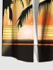 Plus Size Coconut Tree Sun Ombre Colorblock Print Buttons Pocket Hawaii Shirt For Men -  