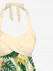 Plus Size Tropical Leaf Flower Print Halter Hawaii Tankini Top -  